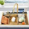 Stainless Steel Kitchen Sink with Faucet 75*45cm Large Single Bowl Digital Display Dish Basin Sink Waterfall Hot Cold Faucets 1