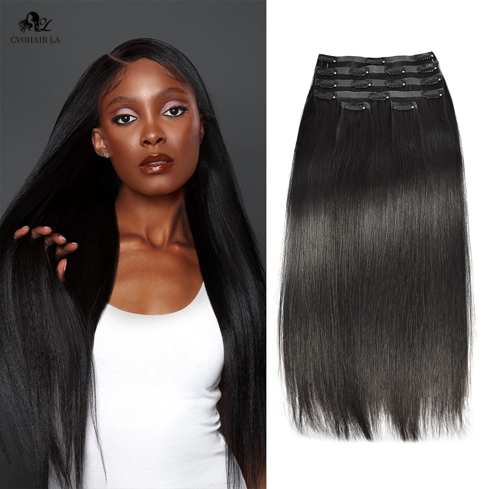 Straight Seamless Clip Ins 100％ Human Hair Extensions PU Clip Ins Hair Extension For Women Full Head 120g Natural Black Color
