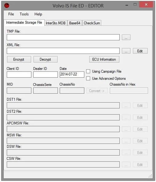 

for VOLVO INTERMEDIATE STORAGE FILE ENCRYPTOR/DECRYPTOR (EDITOR) VISFED v0.3.2