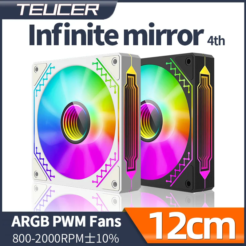 Teucer-infinite Mirror ° Branco Silent Fan 120 mm 12v Pwm Argb 5v 3pin Stereo Lighting Effect Argb Reversal Chassis Ventilador