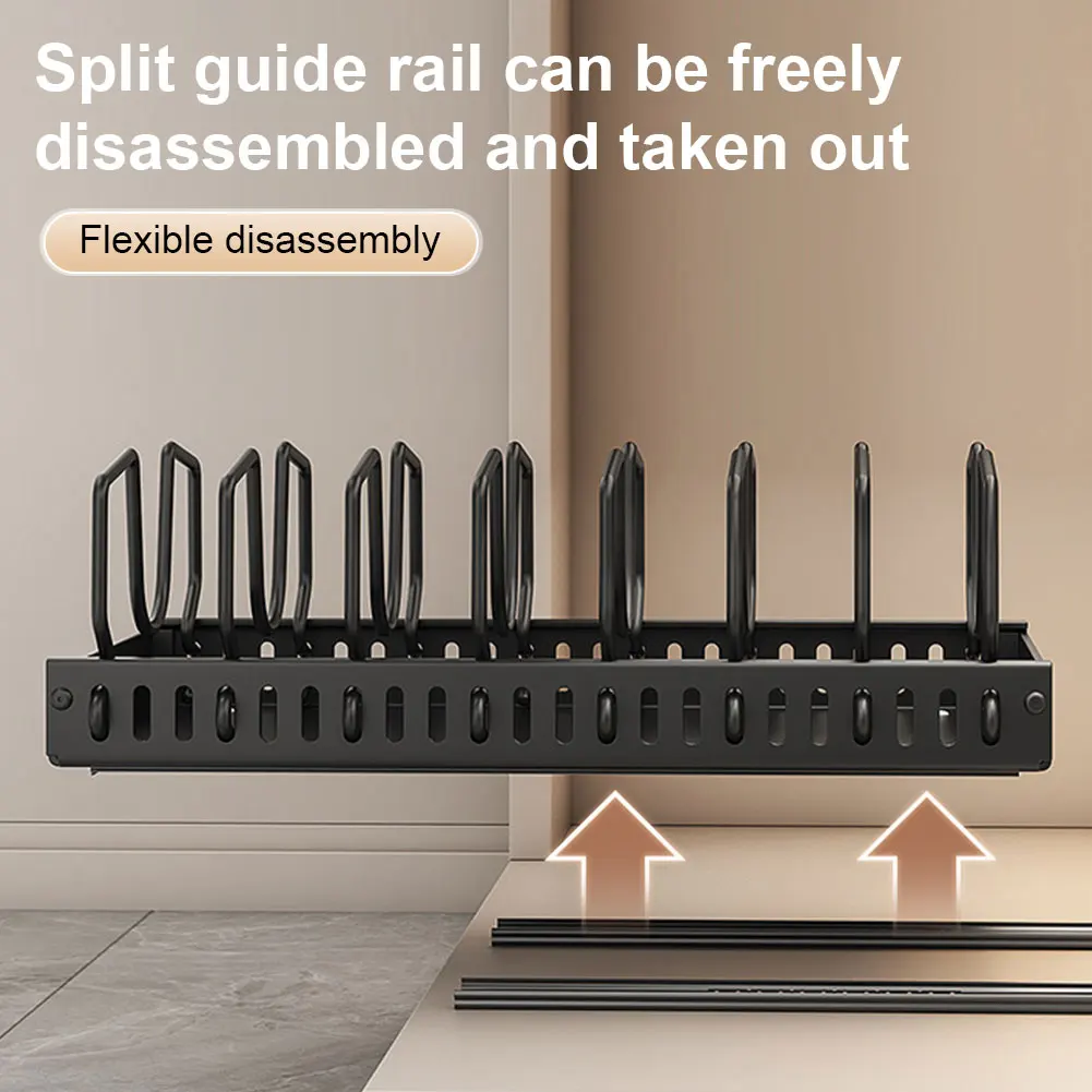 Kitchen Pots Pans Organizer Sliding Lid Holder Pan Rack Slide Out Pot Pan Organizer for Pot Lid Bakeware Dishes