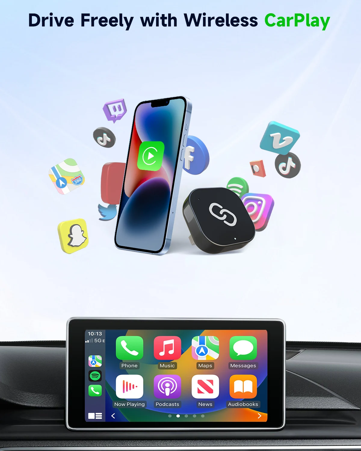 2 in 1 Wireless CarPlay Adapter Plug & Plug Auto Connect No Delay Converts Wired to Wireless Compatible for iPhone &Android-Grey