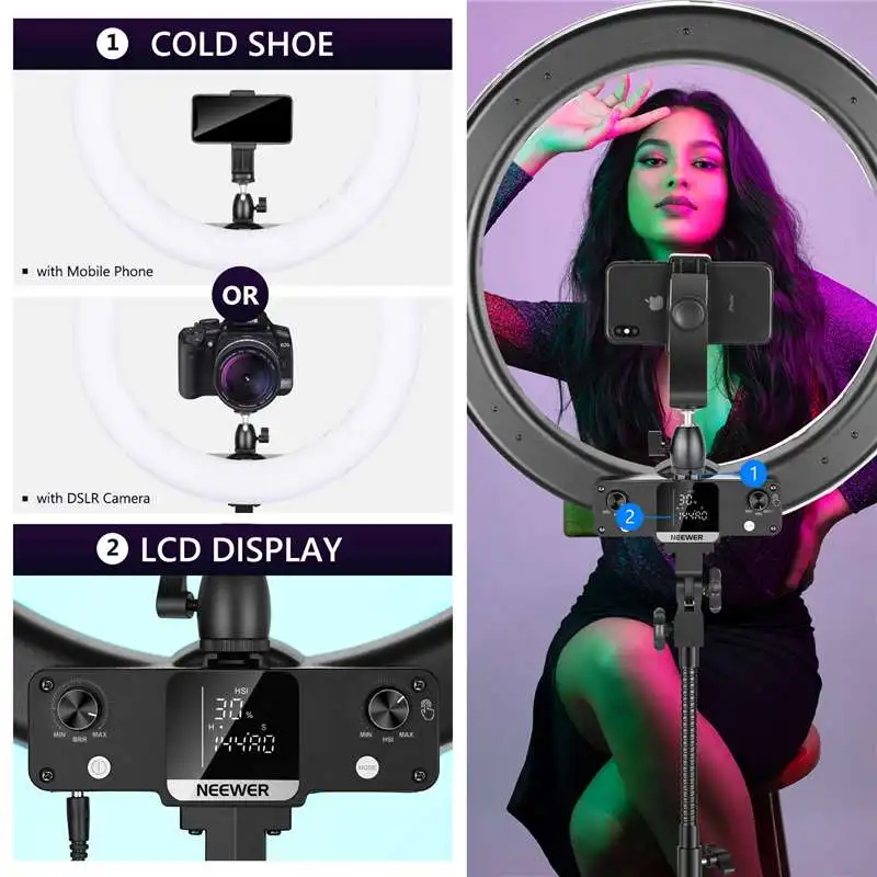 Neewer 18-inch RGB Ring Light with APP Control, 42W LED Ring Light with  Stand for Selfie/Makeup/Party/Vlog//Photography - AliExpress