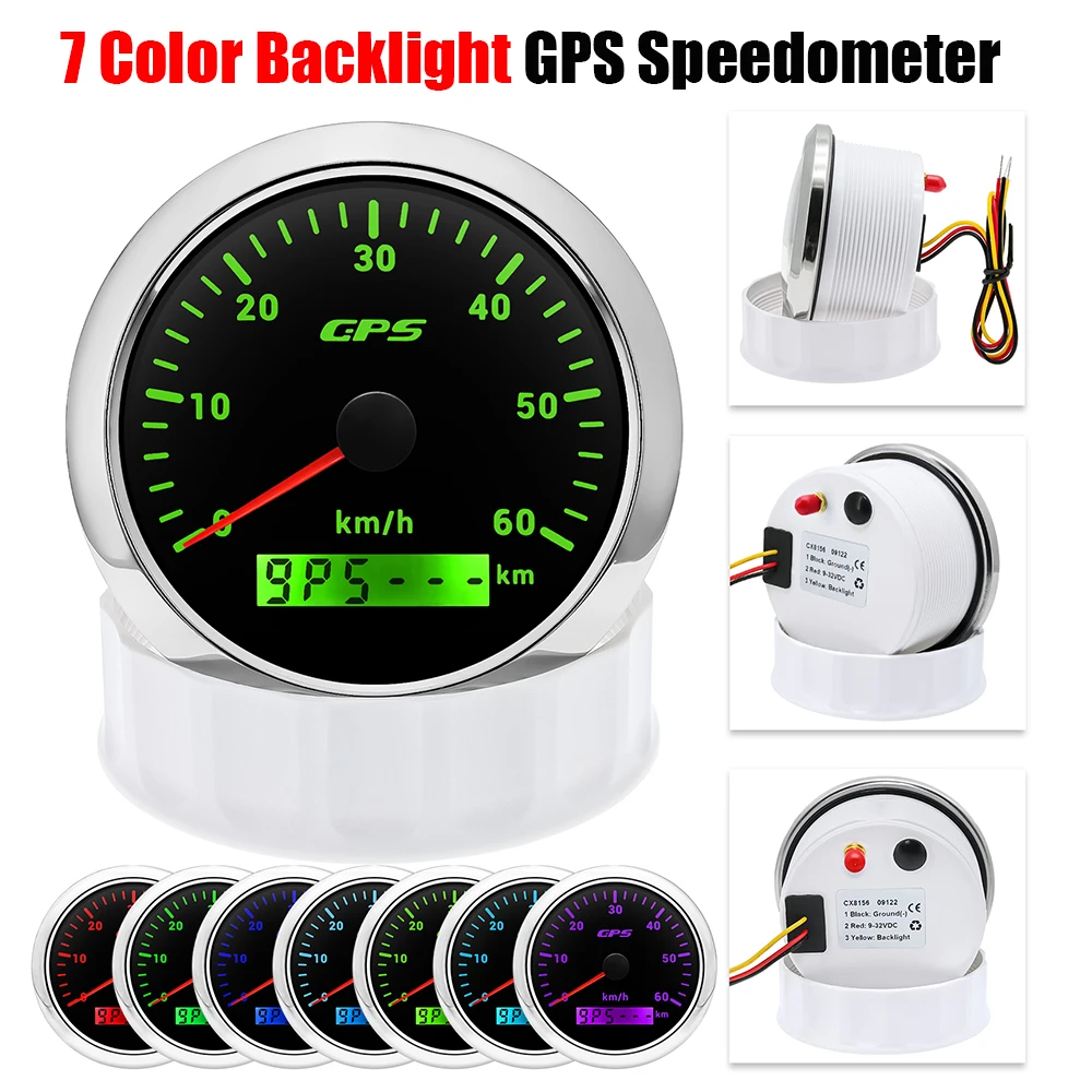 

Цифровой GPS-датчик скорости 85 мм, водонепроницаемый измеритель скорости для лодки, грузовика, 30 ~ 200 км/ч, с подсветкой 7 цветов