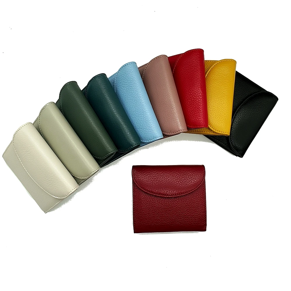 Womens Purses Fashion Flap Over Folded Short Wallet Soft Genuine Cow Leather ID Card Holders Money Coin Purse Gift for Ladies
