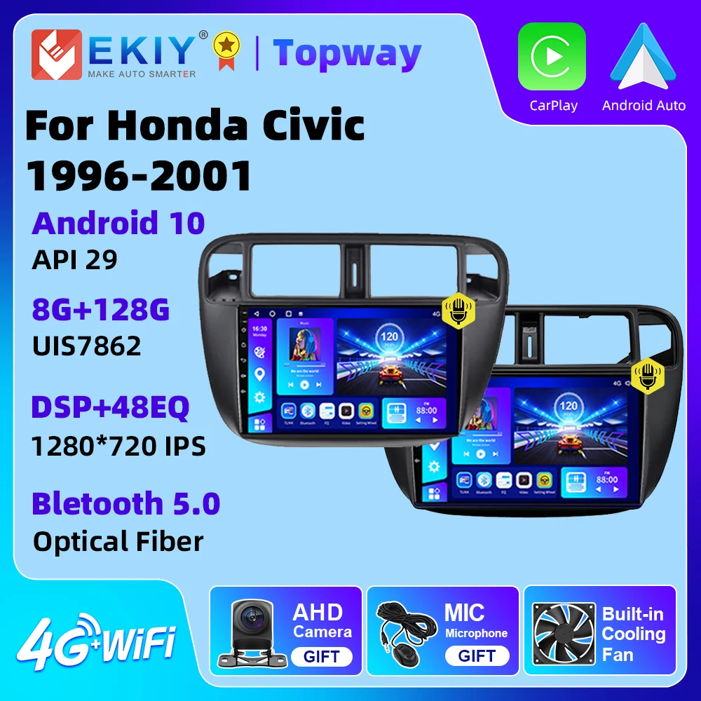 

EKIY 2 Din Android 10 For Honda Civic 1996-2001 4G WIFI Car Radio Navigation GPS Android Auto Carplay Stereo NO DVD Player