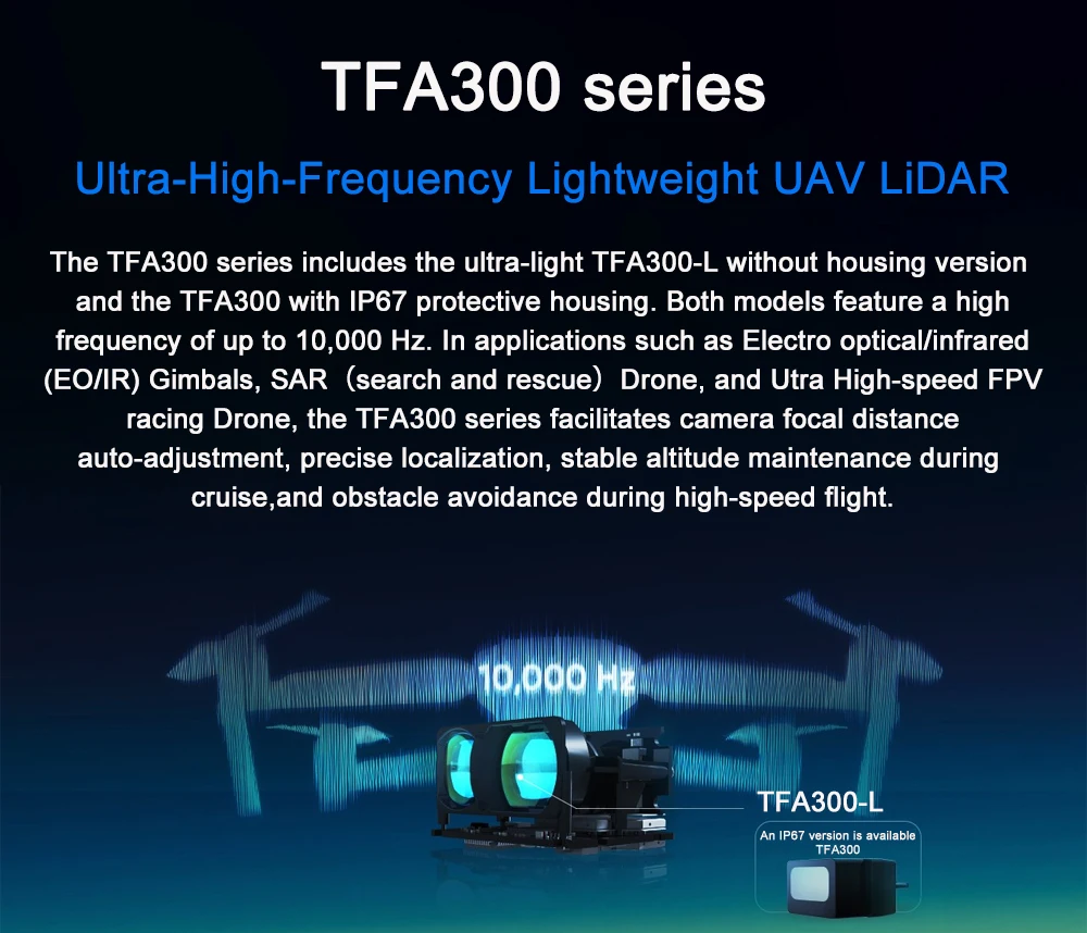 TFA300 Ultra-high Frequency Lightweight UAV Lidar TFA300-L Radar Sensor 290M Ran