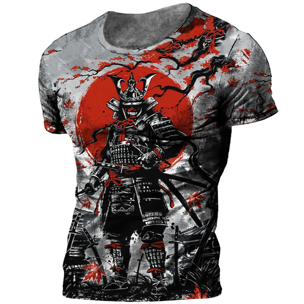 Japanese Samurai T shirt 3D Japan Style Print Short Sleeve Tops Tees Casual Retro Men's T shirt Oversized Vintage Men's Clothing