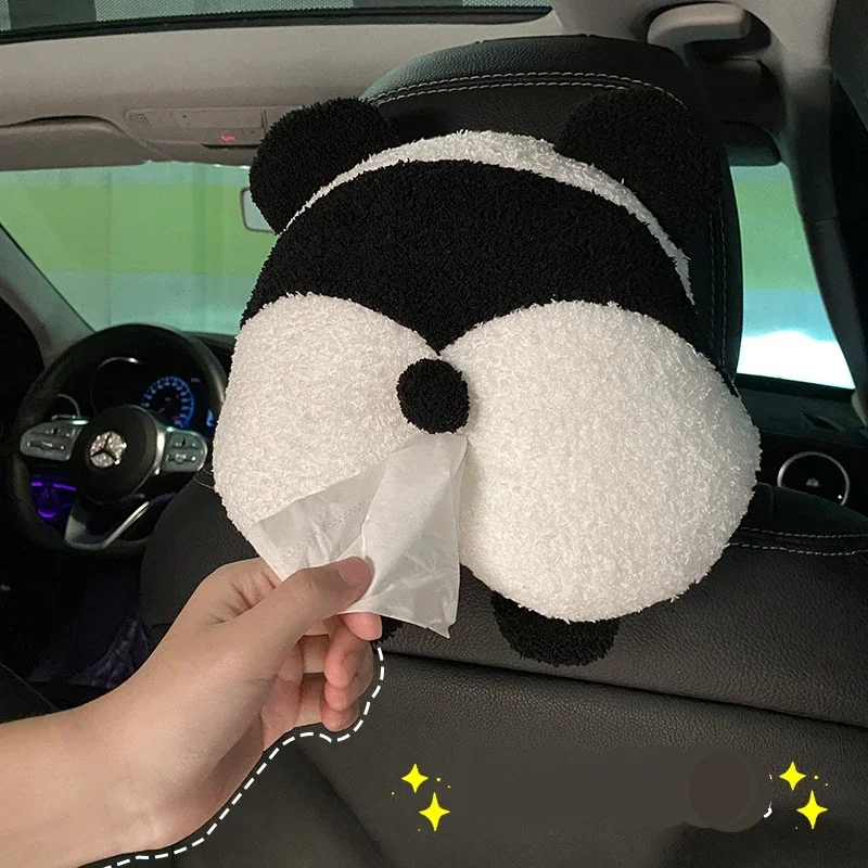 

New Panda Butt Car Tissue Box Creative Seat Back Sun Visor Cartoon Plush Car Tissue Bag Ornaments Car Accessories Interior Woman