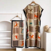 Robe Kaftan Élégante en Soie Imprimée pour Femme Musulmane, Nouvelle Mode Africaine Longue Abaya Koweïtienne Oversize pour l'Été 2026 1