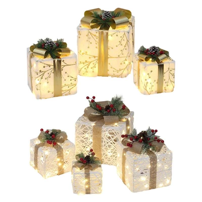 

LED Lighted Gift Boxes for Christmas Decor ,1Set Main Powered, Plug in 60 LED Lights T5EF