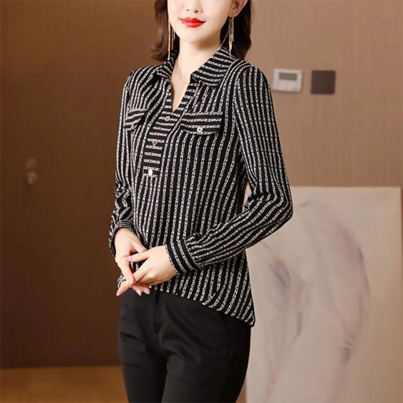 Spring Autumn Fashion Letter Printed Loose Casual Shirt Female Long Sleeve All-match Pullover Chiffon Blouse Women Oversized Top