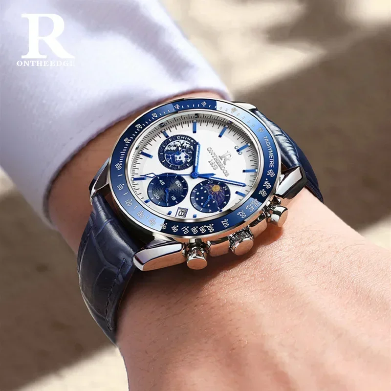 2024 New Top Brand luxury Watch Fashion Business Chronograph Leather Strap Automatic Date Quartz Men's Watch reloj hombre