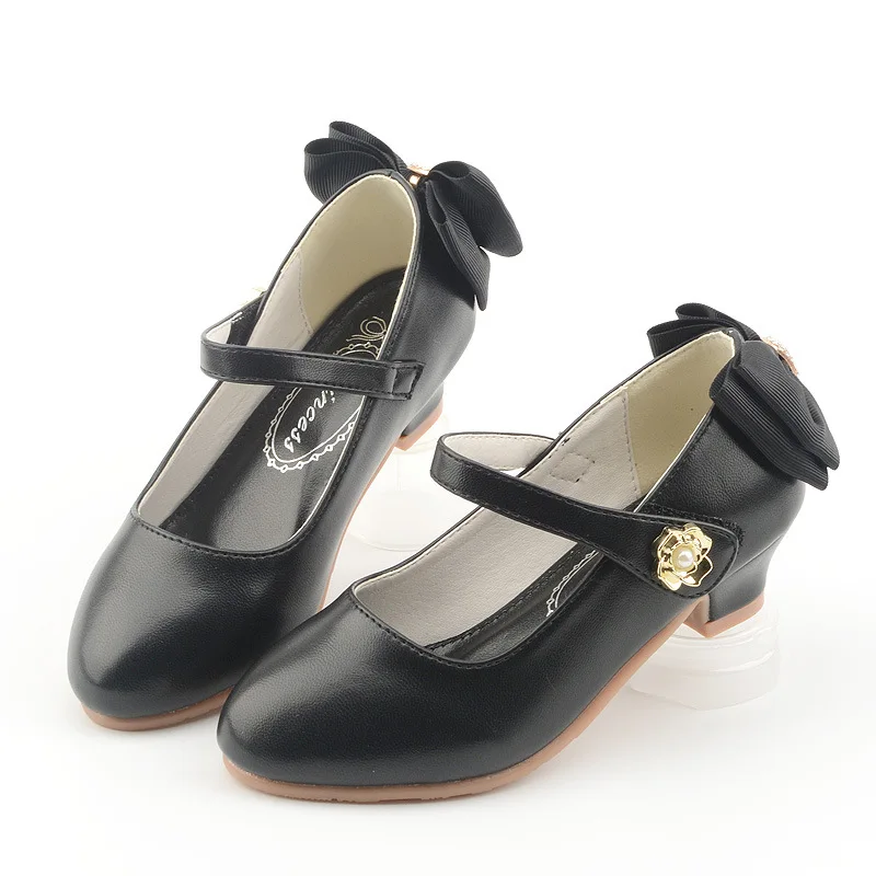 Formal Occasion Children's Black White Pink High Heels Luxury Leather Shoes Pageant Girls Wedding Bridesmaid Elegant Party Shoe 2