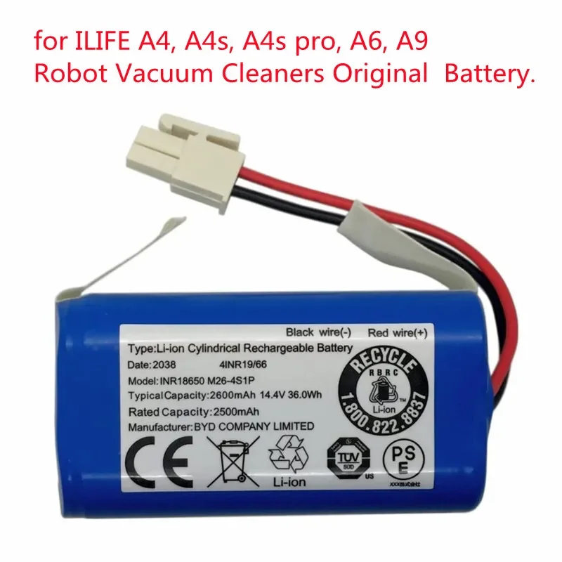 Original 2600mah Rechargeable Lithium Battery ILIFE A4s A6 V7s Plus A9s W400 Robot Vacuum Cleaner INR18650 M26-4S1P Batteries