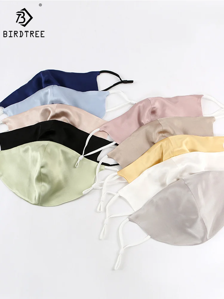 Birdtree Mulberry Silk Mask 19 Mm Insert Type With Filter Cross-border Ear Hook Type Washable Dust Masks A34439M