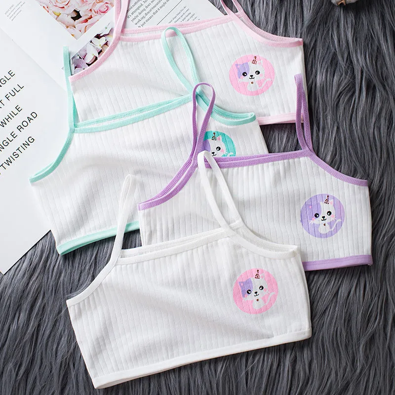 4pcs/set Lace Cotton Young Girls Training Bra Kids Vest Teens Underwear 8-14 years old