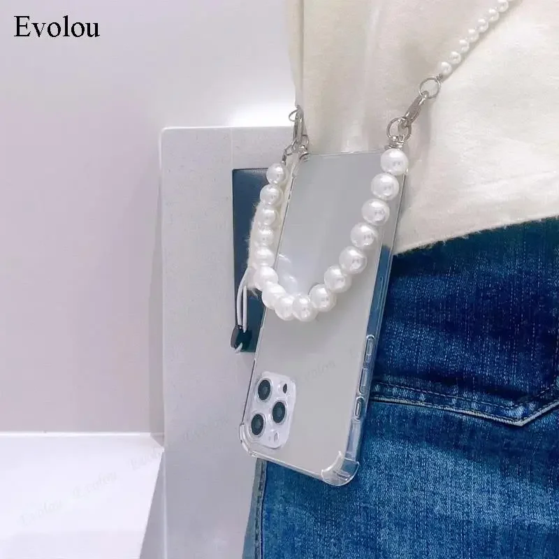 Pearl Chain Crossbody Lanyard Transparent Soft Silicone Phone Case