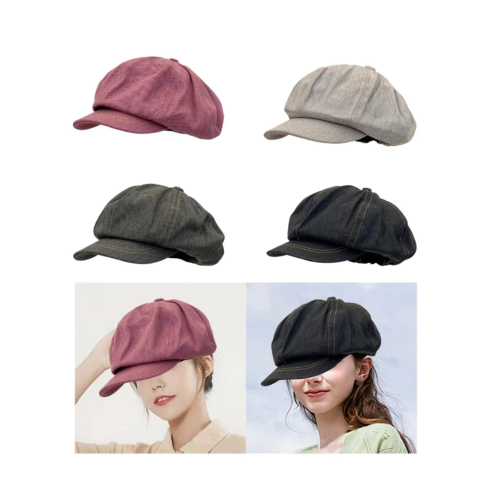 Newsboy Cap Painter Hat Gift Accessories Summer Flat Hat Women Girls Octagonal Hat for Fishing Hiking Shopping Driving Traveling