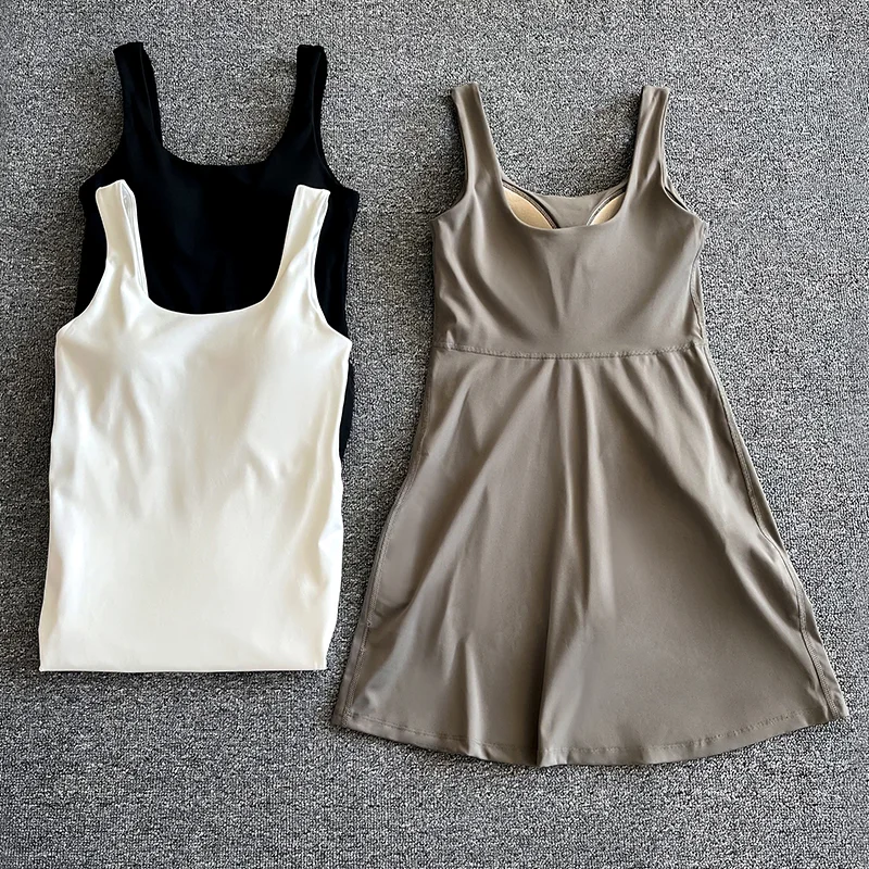 Women Sports Suits Tennis Dress Women Sports Golf Badminton Skorts Tracksuits With Chest Pads One Pieces Slim Fit Soft Yoga Suits