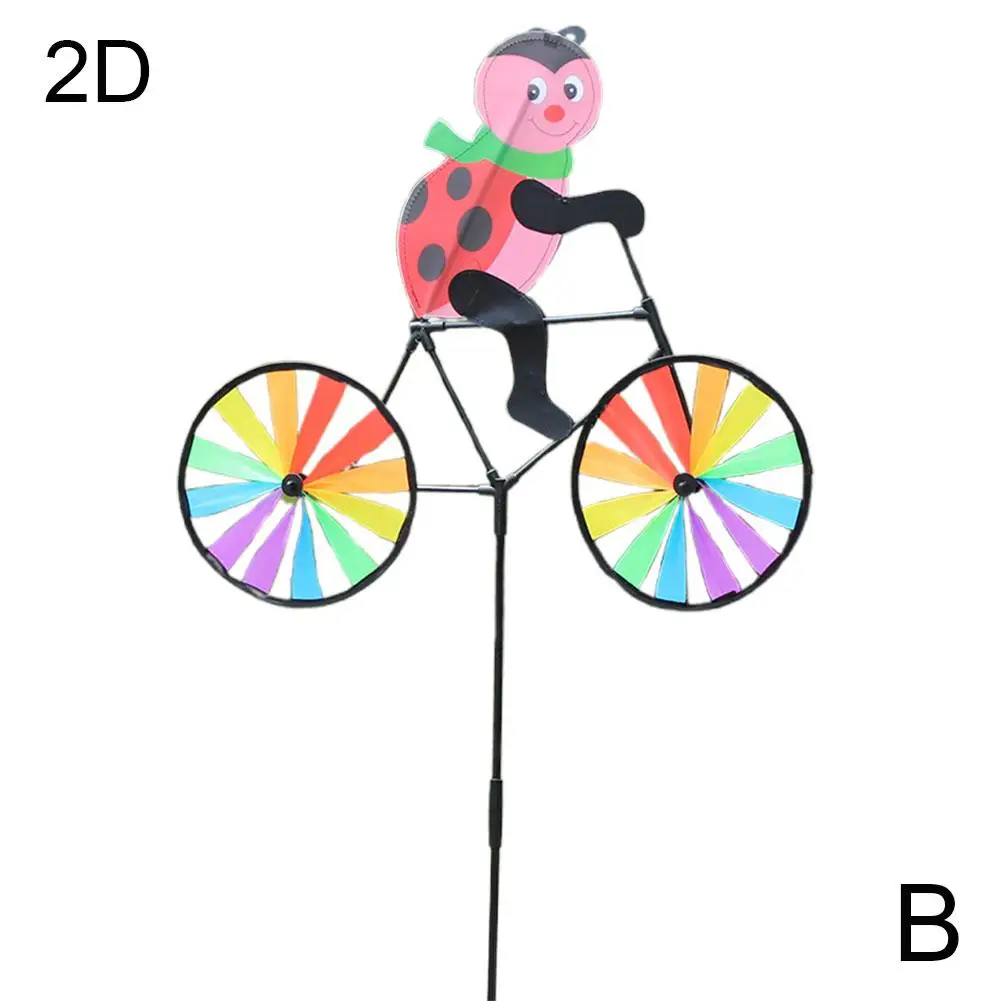 Rabbit Bee Tiger On Bike DIY Windmill Animal Bicycle Wind Spinner Whirligig Garden Lawn Decorative Gadgets Kids Outdoor Toys