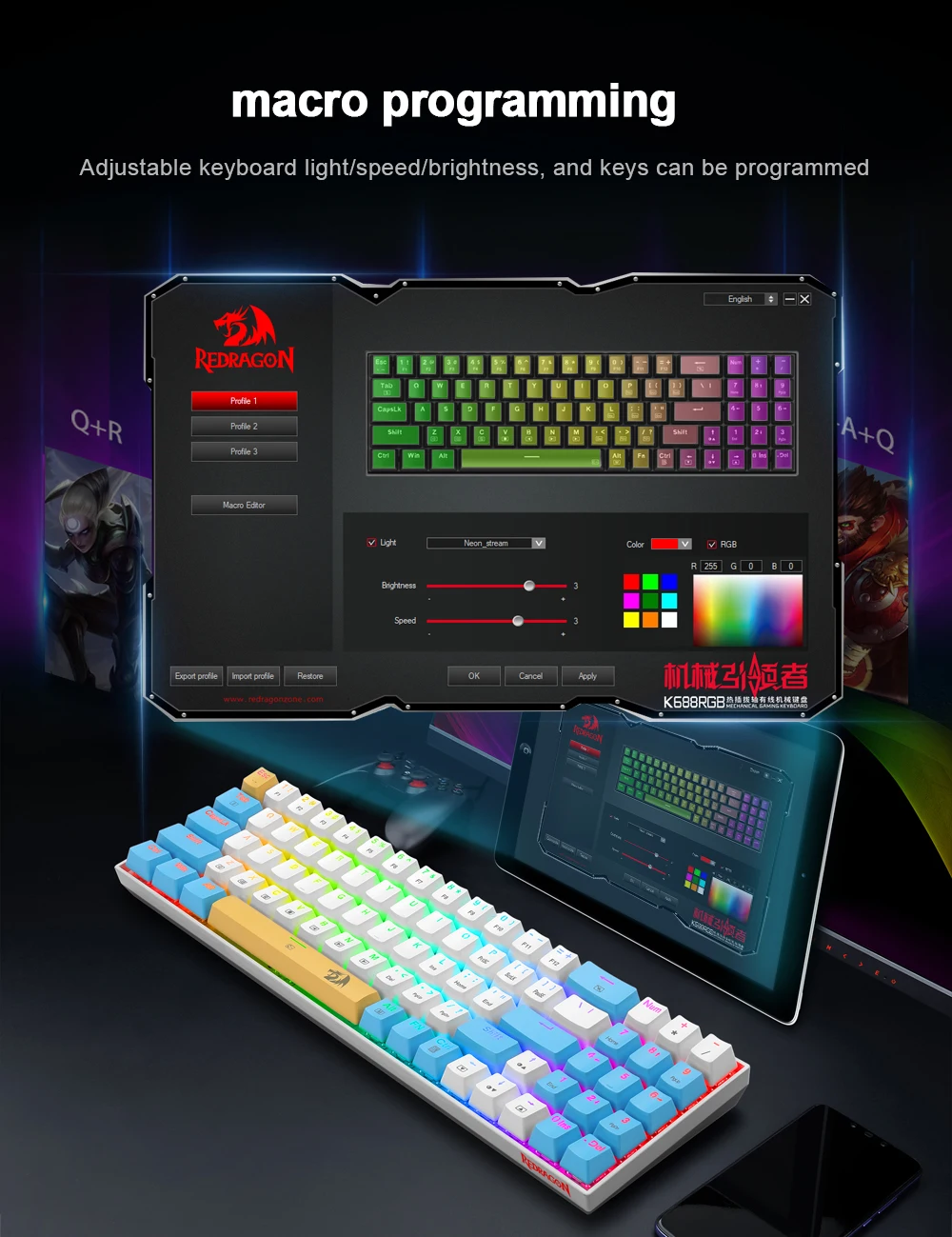 “unleash your gaming potential with k688 rgb mini mechanical keyboard – 78 keys, blue/red switch, detachable usb cable for pc and laptop gaming