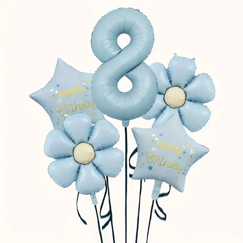 5 Stück 32 Zoll Retro Blaue Zahlen-Folienballons + 2 Gänseblümchen + 2 Sterne Aluminium-Ballonset für Geburtstags- und Jubiläumsdekoration – Detail 10