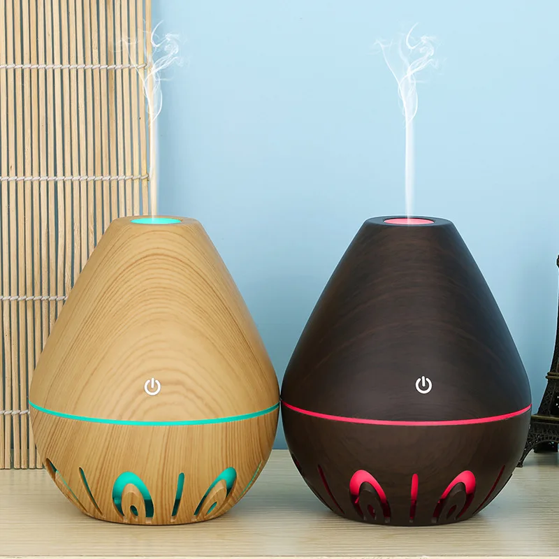Usb Air Humidifier Mini Ultrasonic Aroma Diffuser Wood Grain Led Night Light Electric Essential