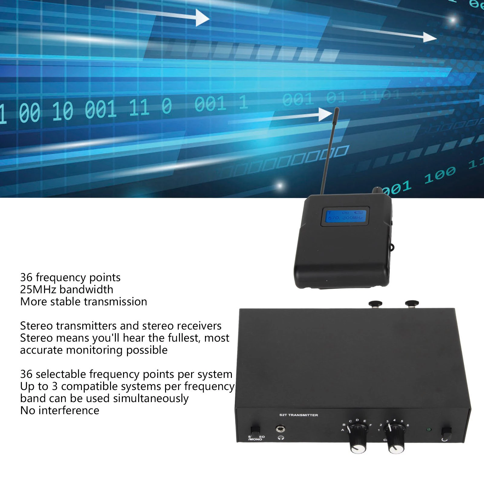 ANLEON S2T Stereo Wireless Monitor System 670-680Mhz/570-590Mhz/526-535MHz/863-865MHz Wireless Monitor Transmitter Receiver