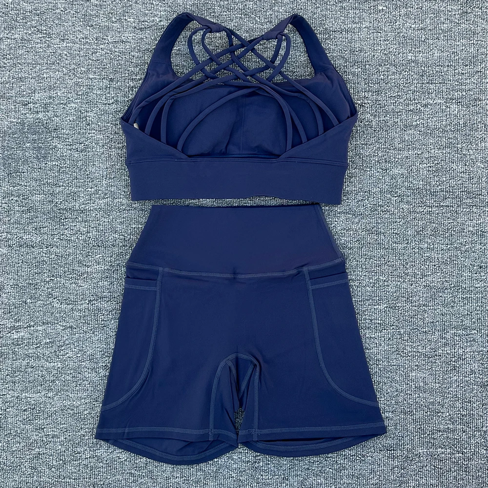 2 PCS Women's Nylon Yoga Set Sexy Sport Bra High Waist Sports Shorts Gym Fitness Sleeveless Workout Suit Sporstwear