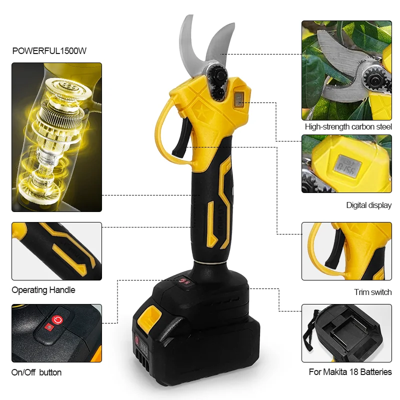 Brushless cordless Electric scissors 1500W high power Electric goddess  Garden orchards Tree Branch multifunction  Pruner 6