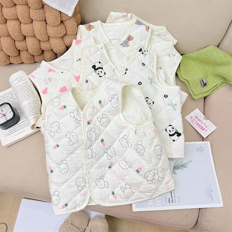 Autumn Winter Children Girl Vest Cartoon Printed Cotton Soft Infant Baby Boy Waistcoat V-collar Toddler Kids Sleeveless Cardigan