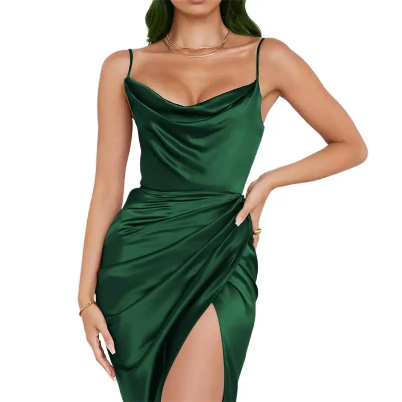 

Ladies Summer Dress 2023 Fashion New Chic Party Dress Vestido Women Sexy High Slit Spaghetti Strap Bodycon Dress Female Clothing