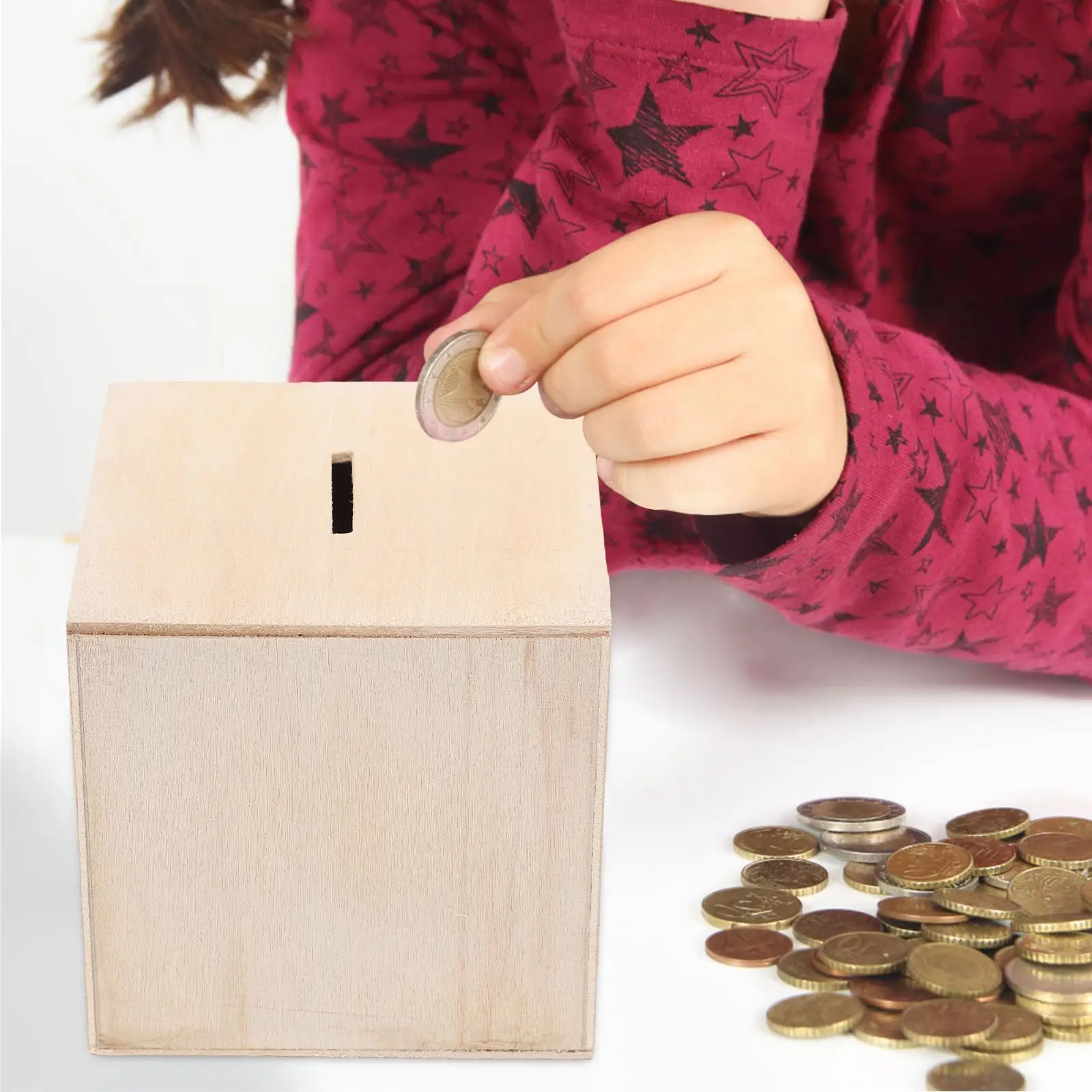 4Pcs Square Wooden Piggy Bank Cube Money Boxes Kids Coin Saving Box Children Change Container Storage Bank Home Decor 4