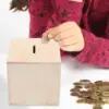 4Pcs Square Wooden Piggy Bank Cube Money Boxes Kids Coin Saving Box Children Change Container Storage Bank Home Decor 4