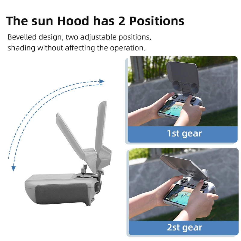 Pare-soleil pour télécommande DJI RC plié, prêt à être transporté dans un sac.