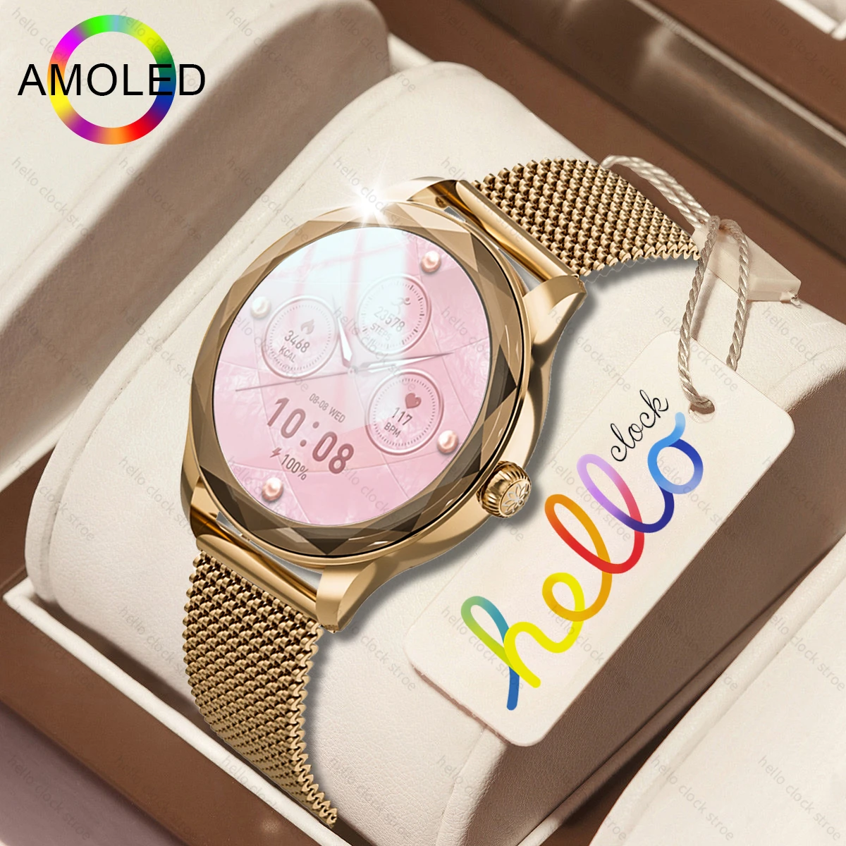 Hello Clock Ladies Smartwatch 2024 Fashion Diamond Craft Amoled Nfc Ecg Ppg Bluetooth Call Smart Watch Donna Per Xiaomi Huawei