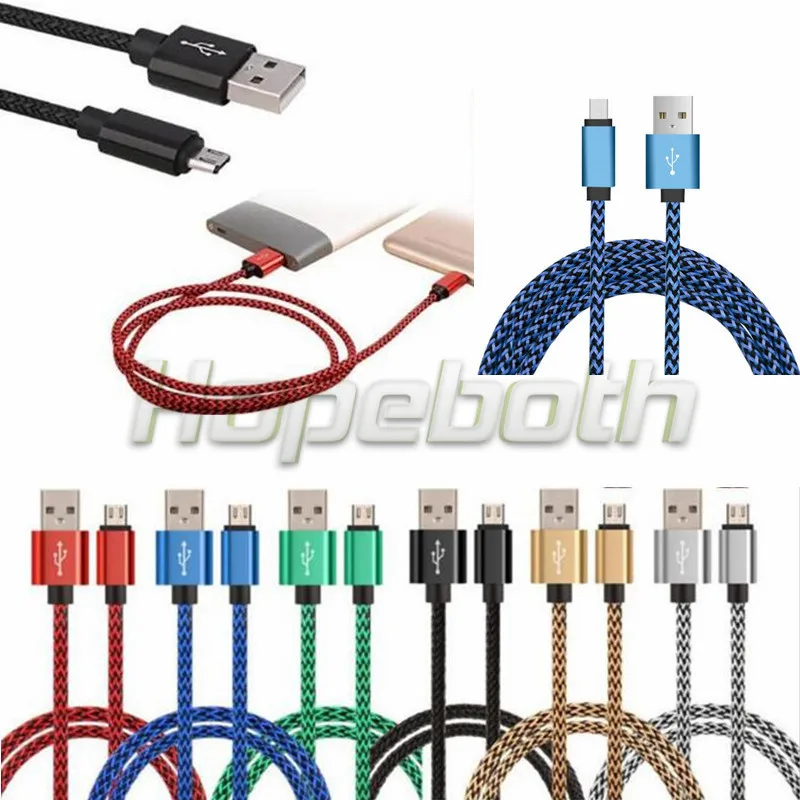

50Pcs 1M Metal Alloy Fabric Nylon Braided Micro Usb Cable Lead Charger Cord Accessory Bundles For Samsung Huawei Xiaomi S6 S7