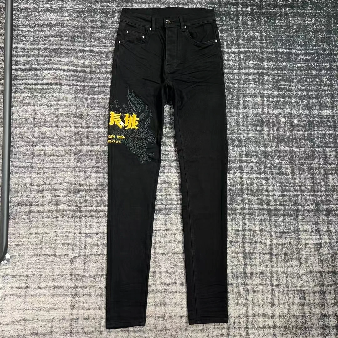 

High Street Fashion Brand Jeans Letter Embroidered Slim Jeans Men