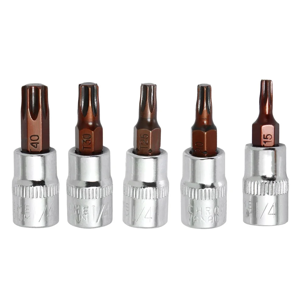 

5pcs Torx Screwdriver Bits 1/4 Inch Drive Socket Head Tools T15 T20 T25 T30 T40 Metal Equipment Hand Tools Parts Accessories
