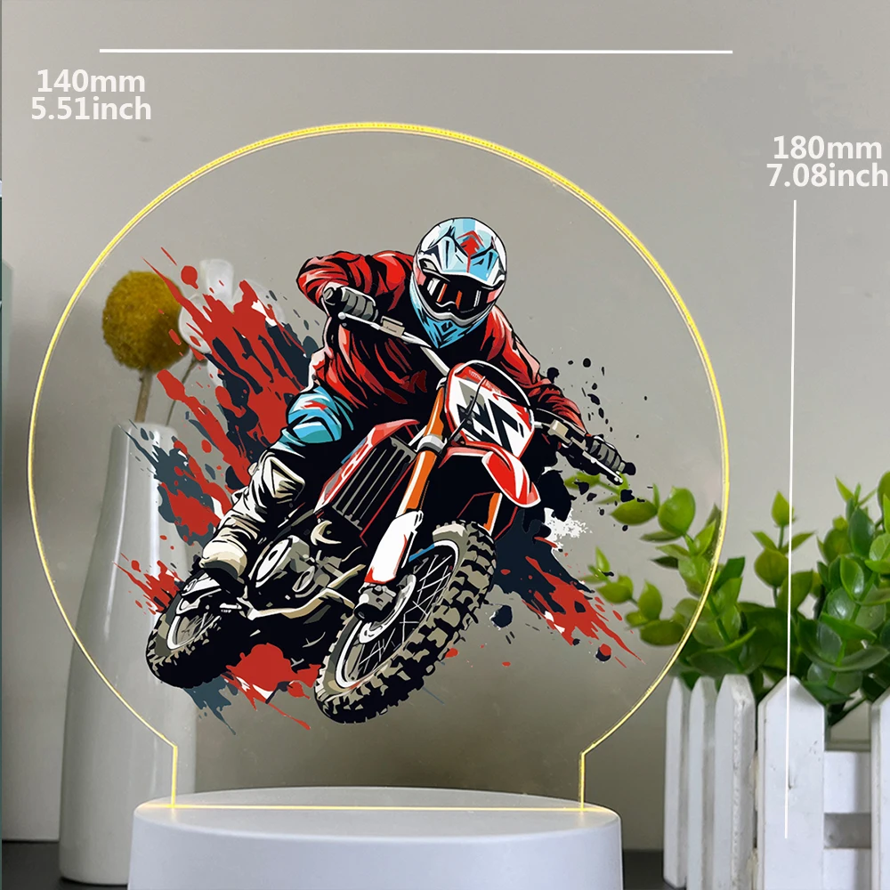 Motorcycle Funny Acrylic Led Night Light 3D With Black Base For Bedroom Decor