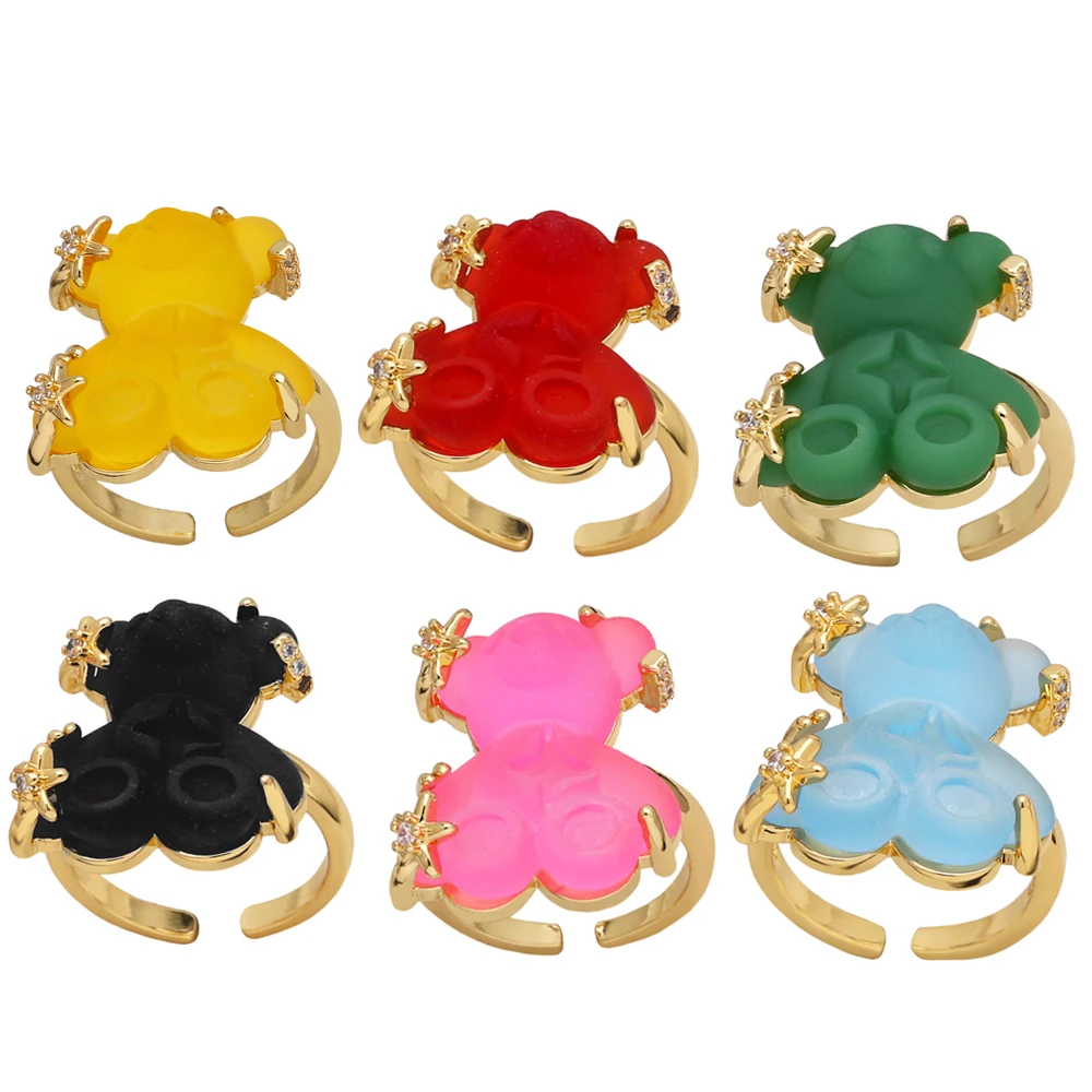 Flola Cute Gummy Bear Rings For Women Anelli Placcati In Oro Anelli Regolabili Gioielli Animali Regali Di Amicizia Rigs64