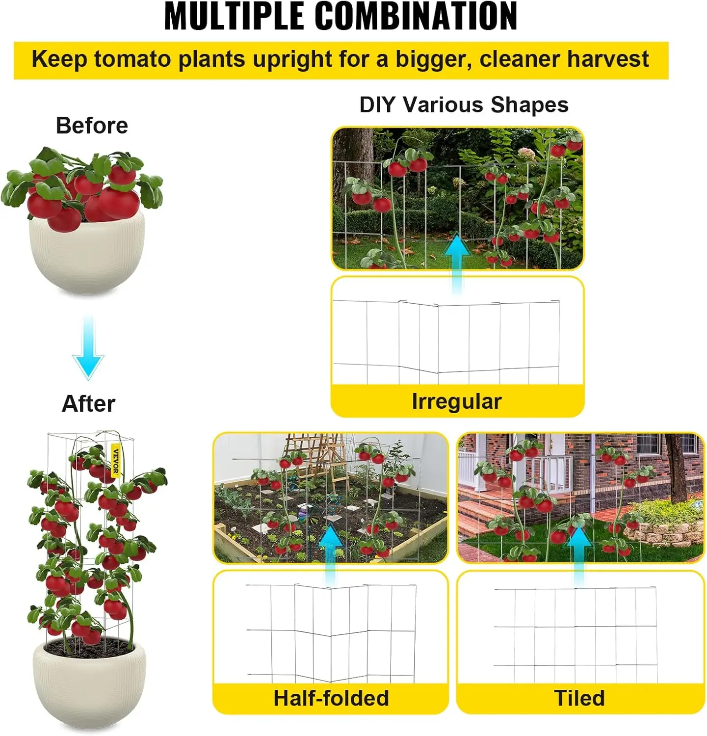 Tomato Cages, 11.8" x 11.8" x 46.1", 10 Packs Square Plant Support Cages, Silver PVC-Coated Steel Tomato Towers 5