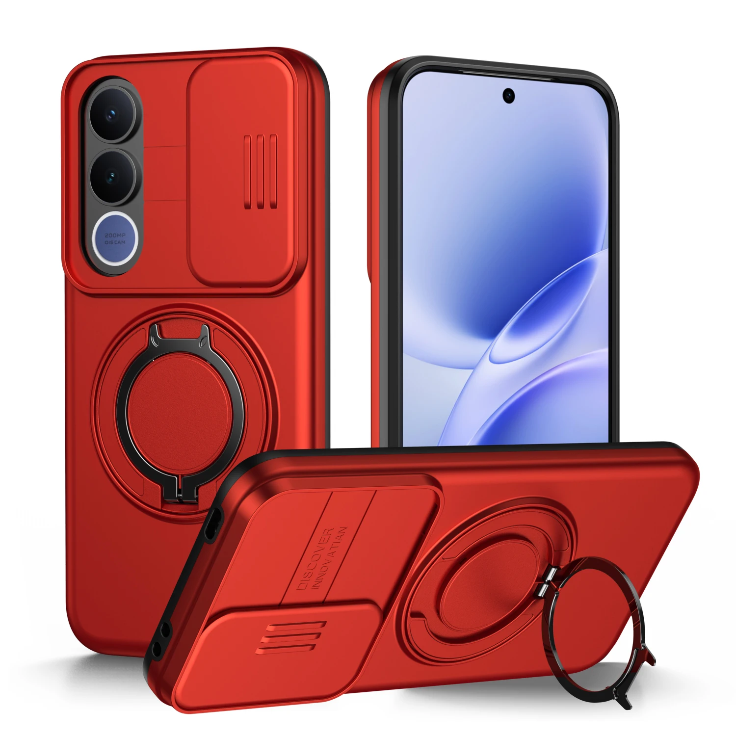 Enhanced Shockproof Magnetic Ring Stand Holder Phone Case with Camera Flip Protection