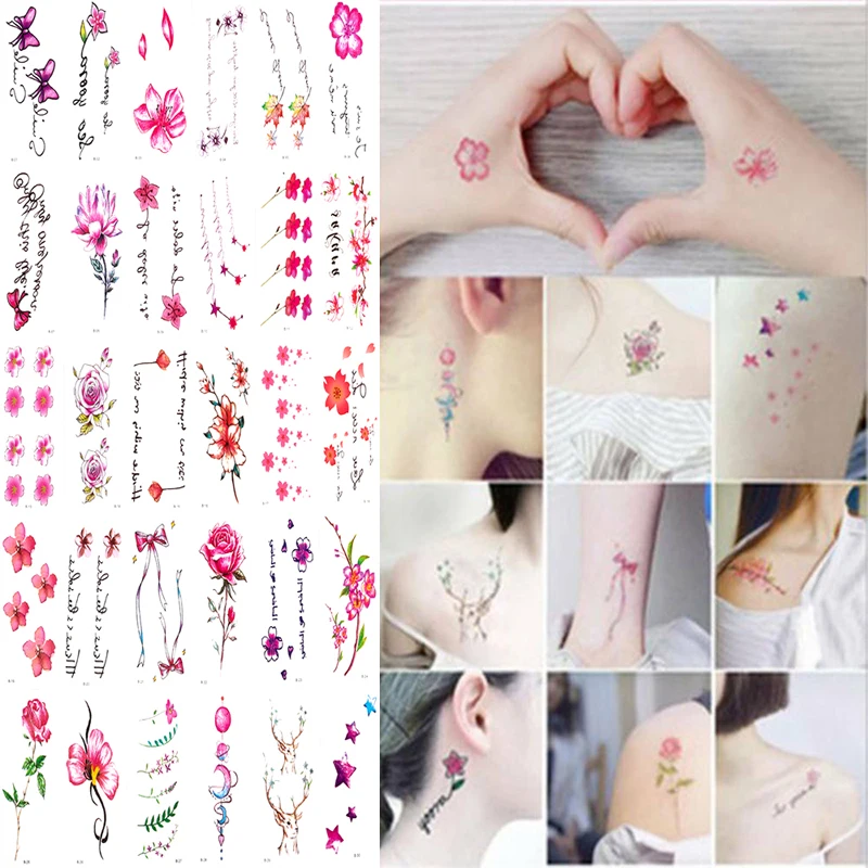 

Hot 30Sheet/Lot Letters Feather Temporary Tattoo Sticker Body Art Tattoos Waterproof Flowers Tattoos Sticker Fake Water Transfer
