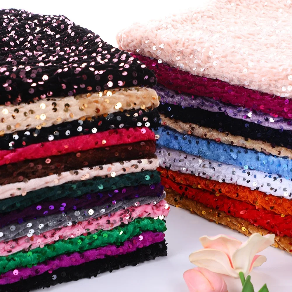 Vibrant Multicolor Sequined Embroidered Velvet Fabric