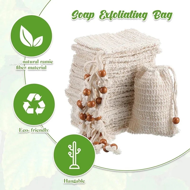 100/50//20/10Pcs Shower Bath Sisal Soap Bag Natural Sisal Soap Bag Exfoliating Soap Saver Pouch Holder for Bath & Shower Use 3