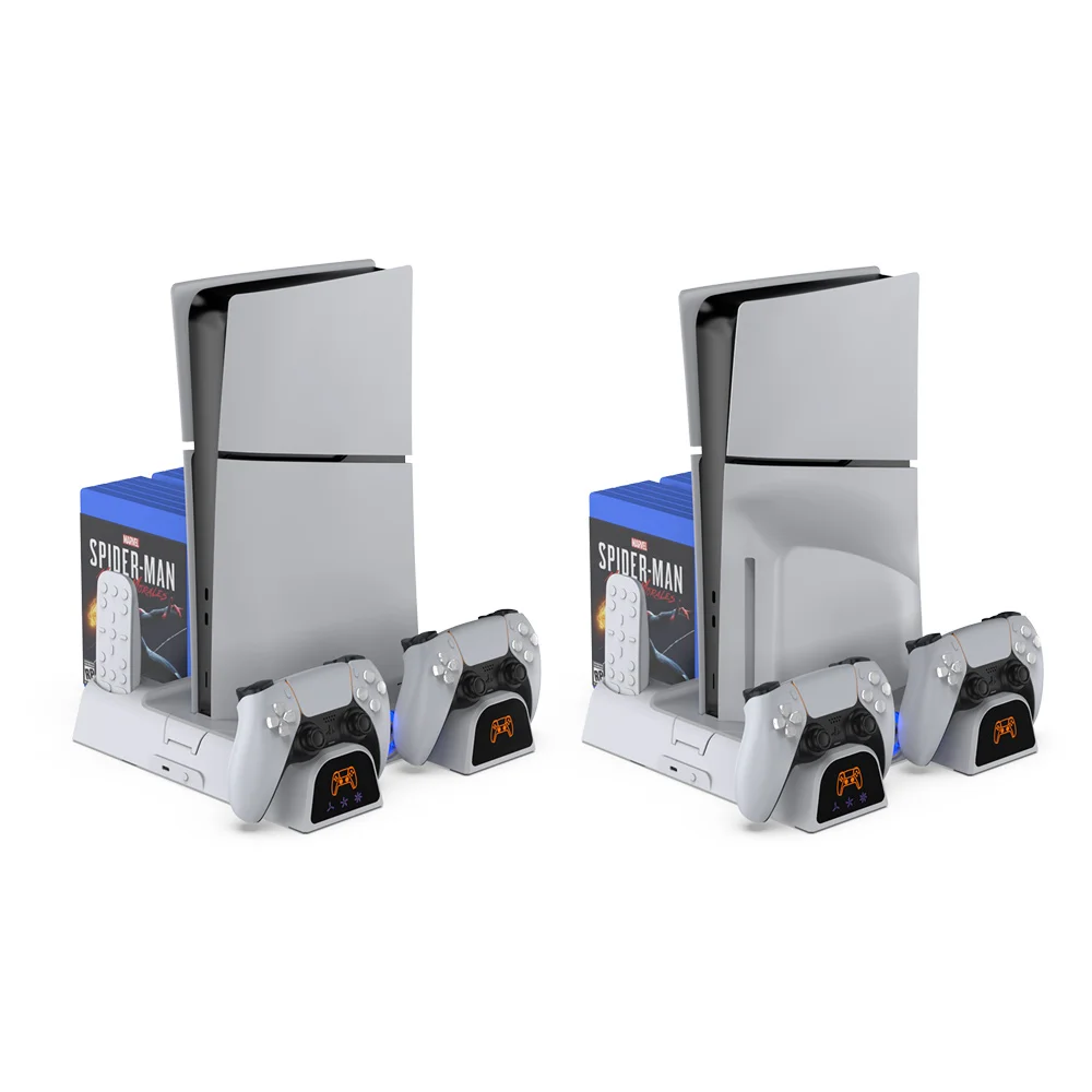 Vertical Cooling Base Controller Charger Multi-functional Charging Dock Remote/10 Game Disk Rack for Playstation5 Slim Console