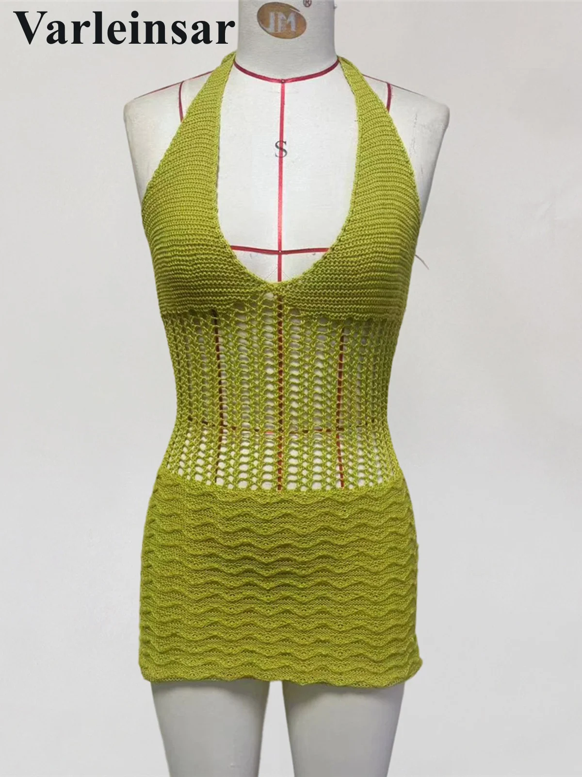 S - XL Halter V Neck Backless Crochet Knitted Tunic Beach Cover Up Cover-ups Beach Dress Beach Wear Beachwear Female Women V8238 3