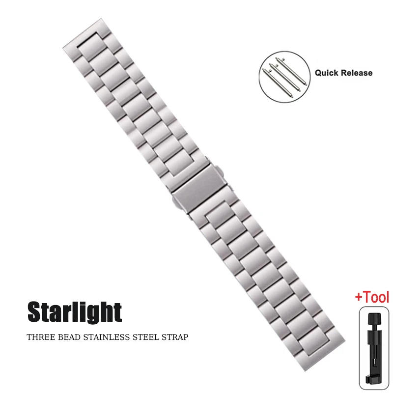 Stainless Steel Metal Watch Band, 20mm & 22mm